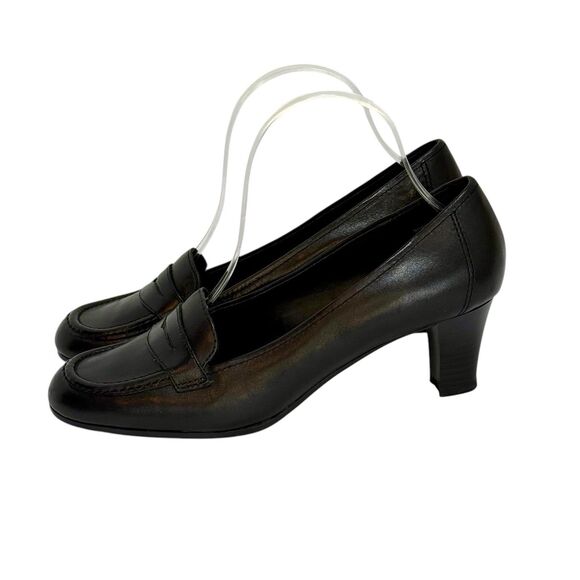 Naturalizer 8.5 Black Penny Loafer Leather Mid Heel Height Chunky Pumps Business - Picture 3 of 11